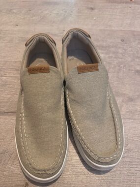 Nautica Men’s Slip-On Boat Shoes in Khaki Canvas